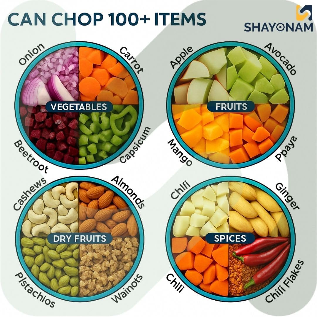 Chopper for Kitchen Use 1000 ML, Push Chopper with 5 Blades, Vegetable ChopperKitchen Accessories Items for Home Cutting Vegetables, Onion, Ginger, Garlic, Salad, Tomato, Potato 8